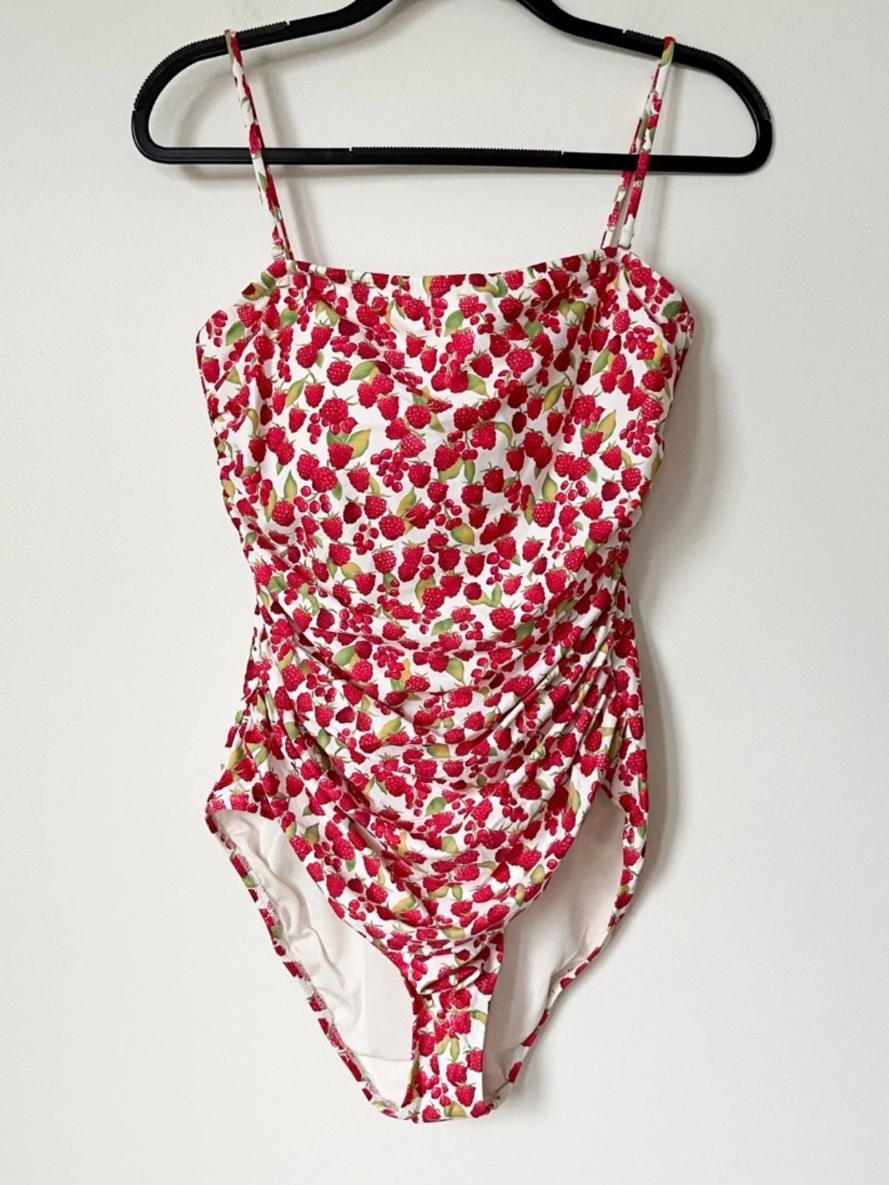 NWT J.Crew Gemma Ruched Bandeau One Piece Swimsuit Raspberry Print Womens 16